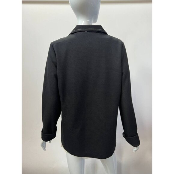 Vintage Womens Jacket Coat Black Button Up Collar Textured Long Sleeve L - Picture 2 of 12